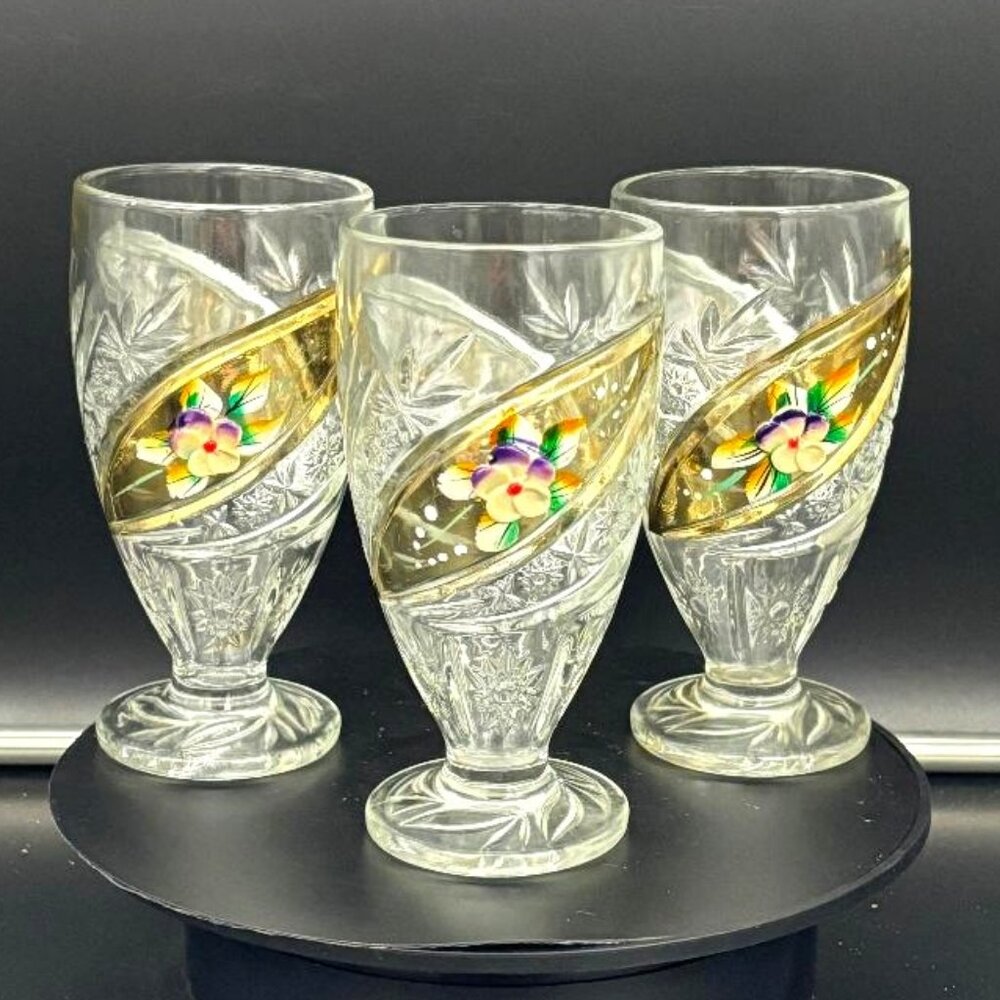 Antique Art Nouveau Czech Gilded Enameled Pedestal Glass Beverage Dessert Set